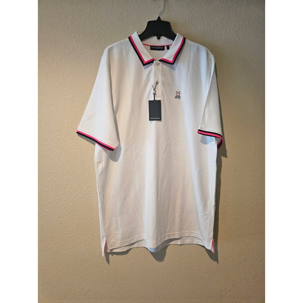 Psycho Bunny Kingsbury Pique Polo Mens 3XL White New NWT Short Sleeve Tipped - Picture 2 of 5